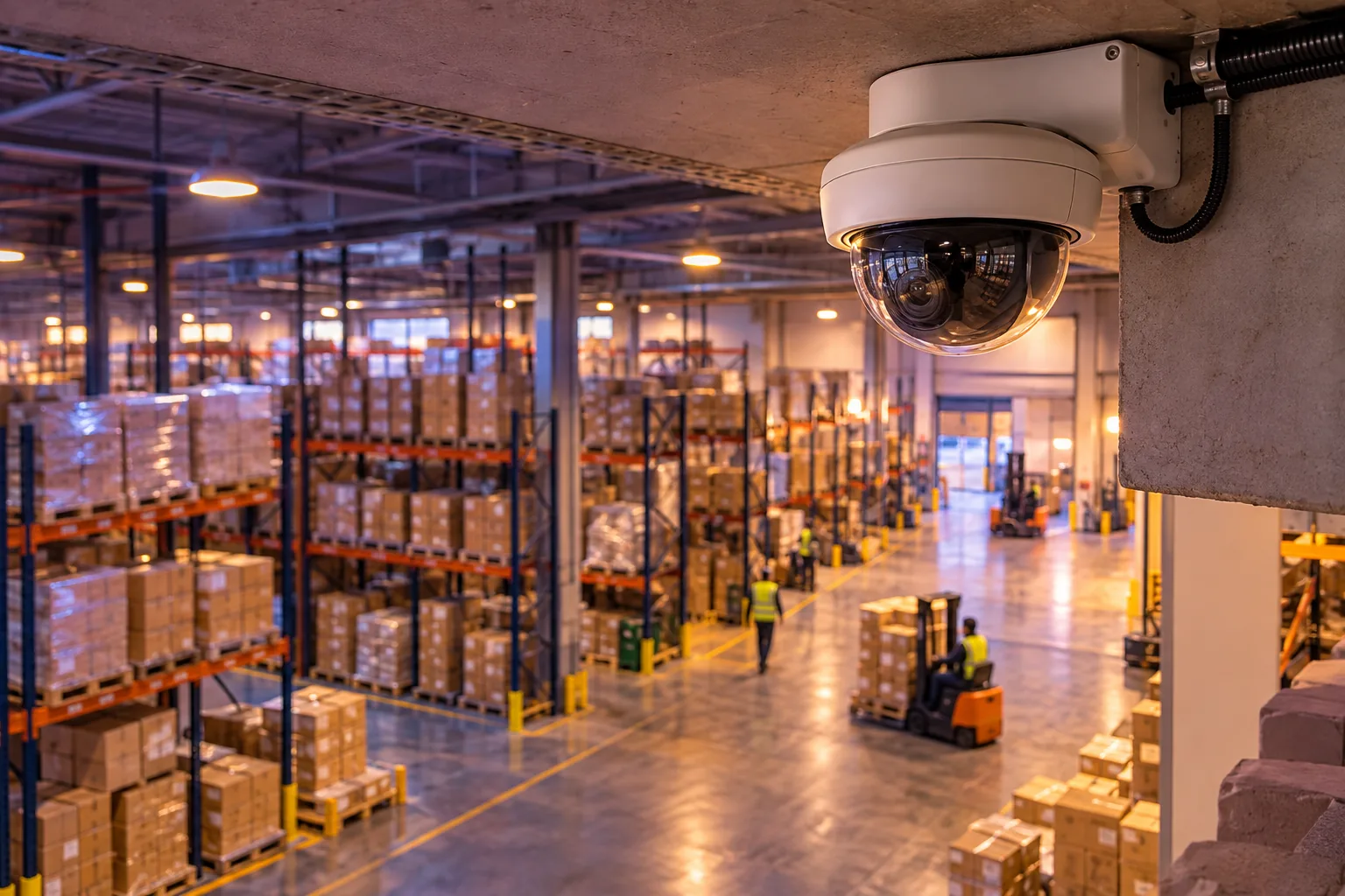 Cámara IP instalada para vigilar el interior de un almacén