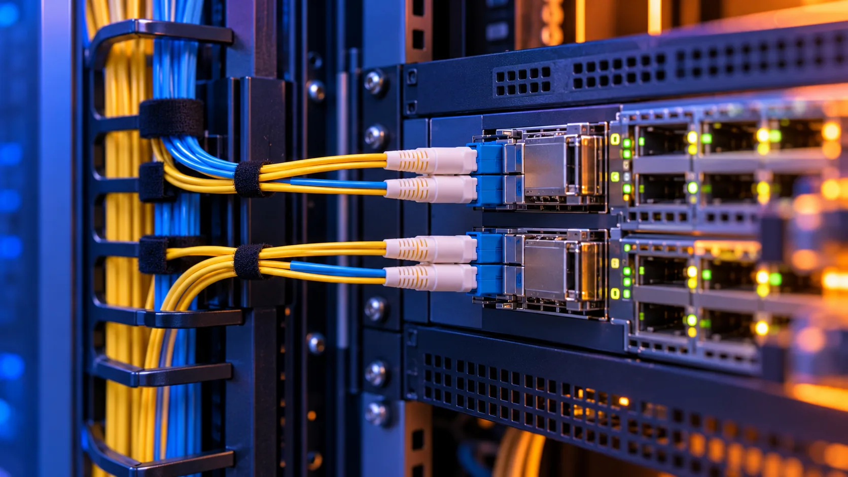 Panel de enlaces de fibra óptica de una red empresarial