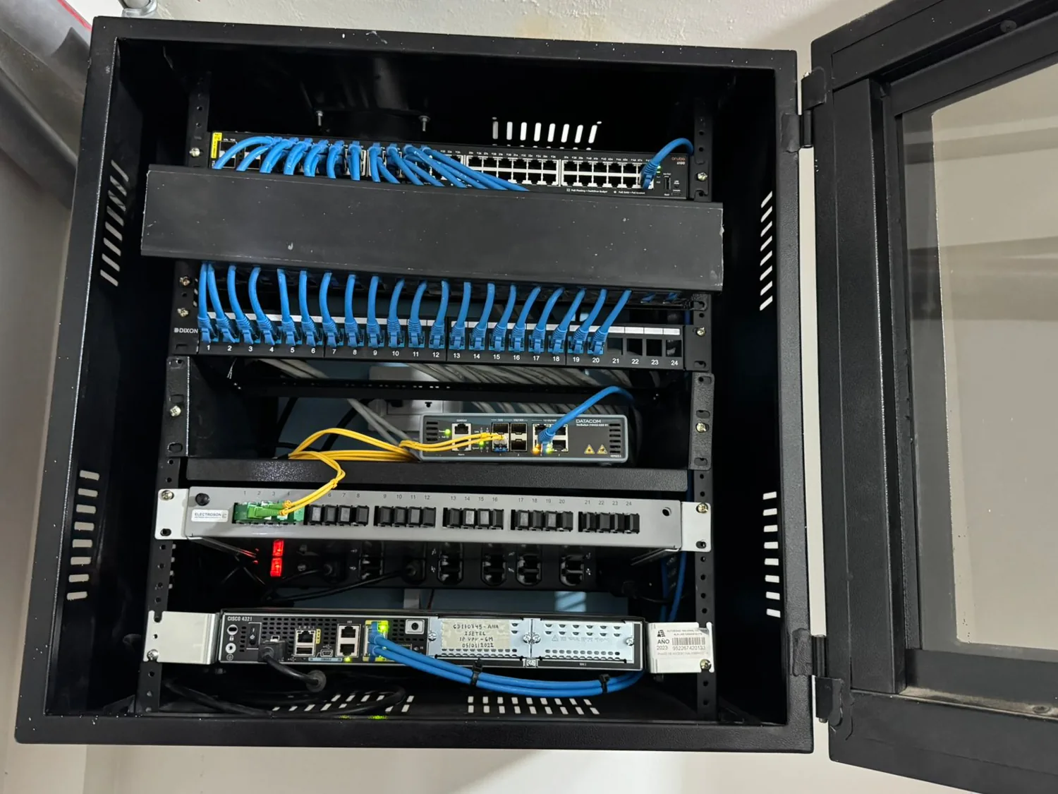 Gabinete de comunicaciones después del ordenamiento de cables en ANA Celendín