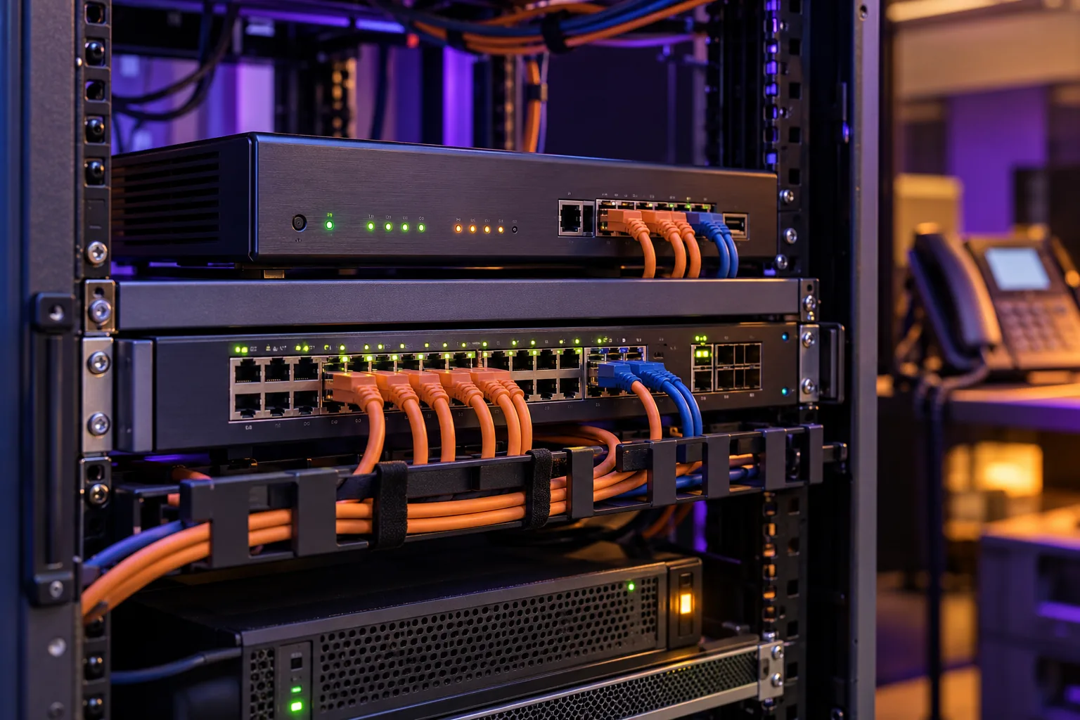 Central de telefonía IP conectada a equipos de red